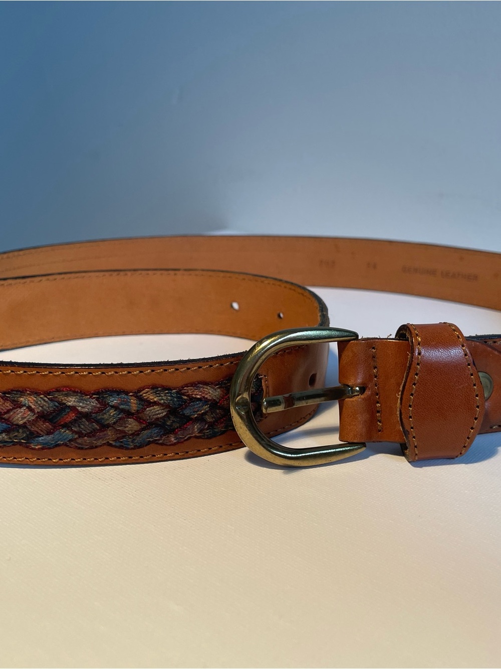 Brown Leather Braided Accent Women’s belt-Made in Italy 🇮🇹 size 34-Boho